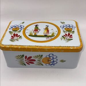 Decorative Tin Box with Folk Art Design France